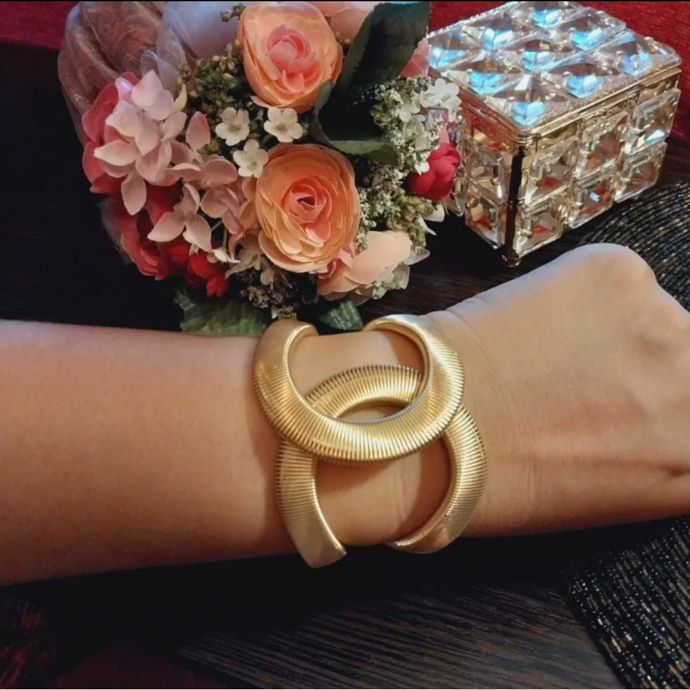 Gold Wide  Cuff Bangle Bracelet RESTOCKED - Picture 5 of 8